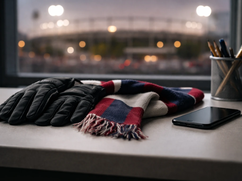 Football-themed newsroom desk with a matchday scarf and pen, suggesting a career and searched wealth