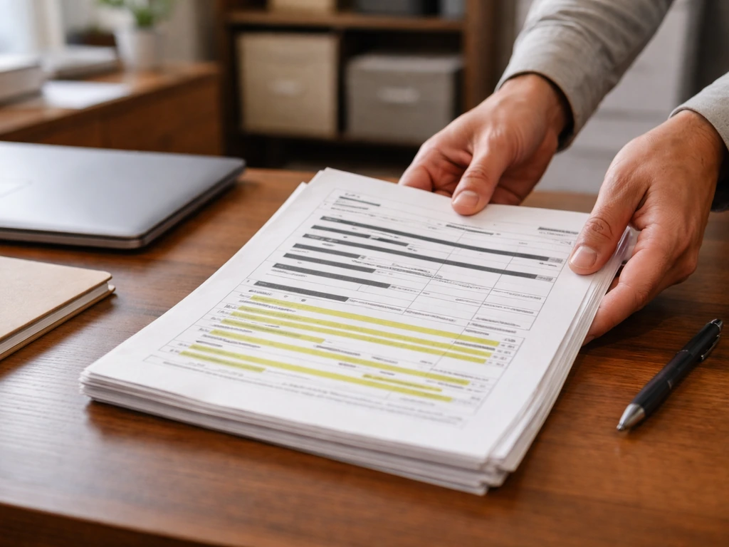 Hands in a nonprofit office holding redacted financial documents with highlighted compensation fields