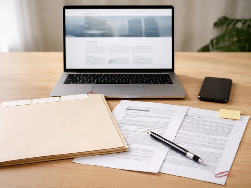 Minimal desk with laptop and documents suggesting where to verify the latest investor relations updates.