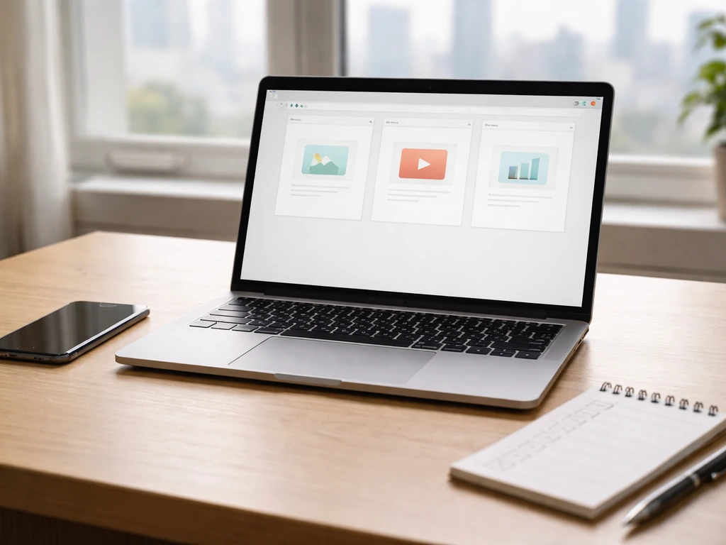 Minimal desk scene with laptop and notepad checkboxes suggesting verification of streaming financial info.