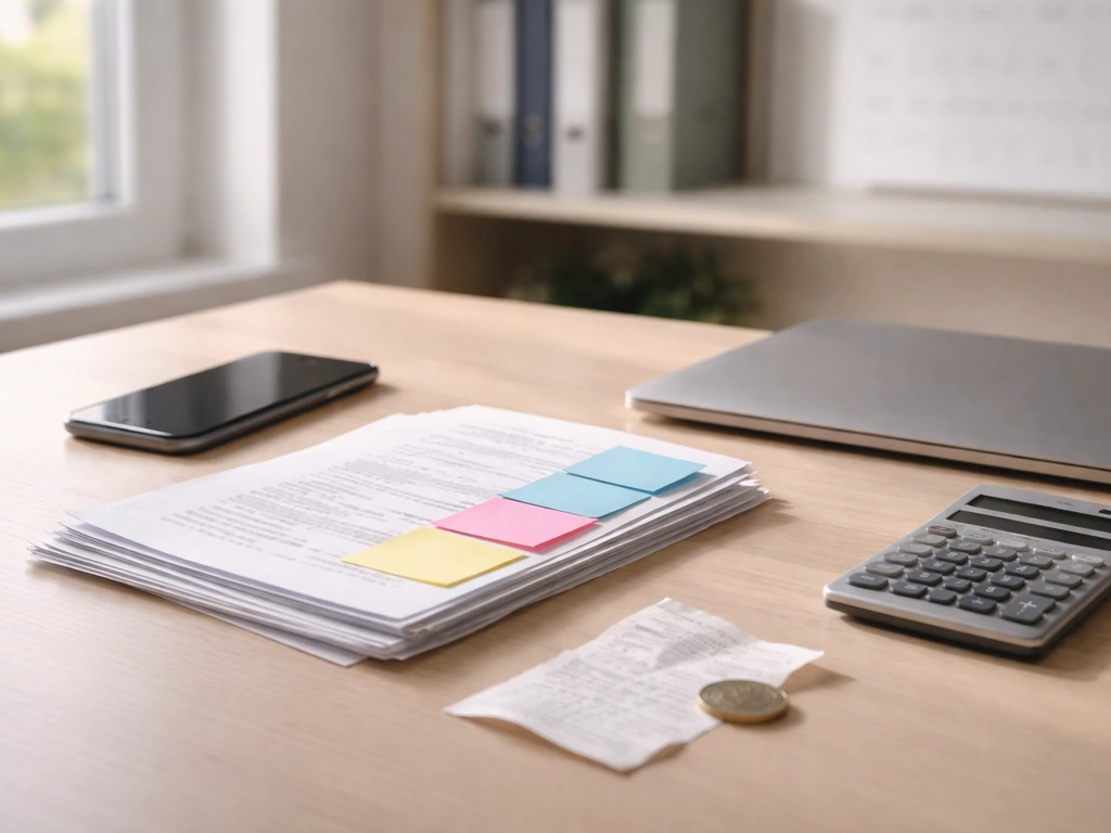 Minimal analyst desk scene with calculator and documents evoking differing estimate assumptions.