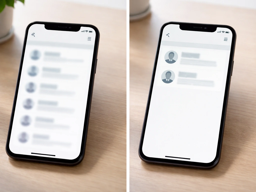 Two blurred side-by-side smartphone search cards suggesting two different people with the same name.