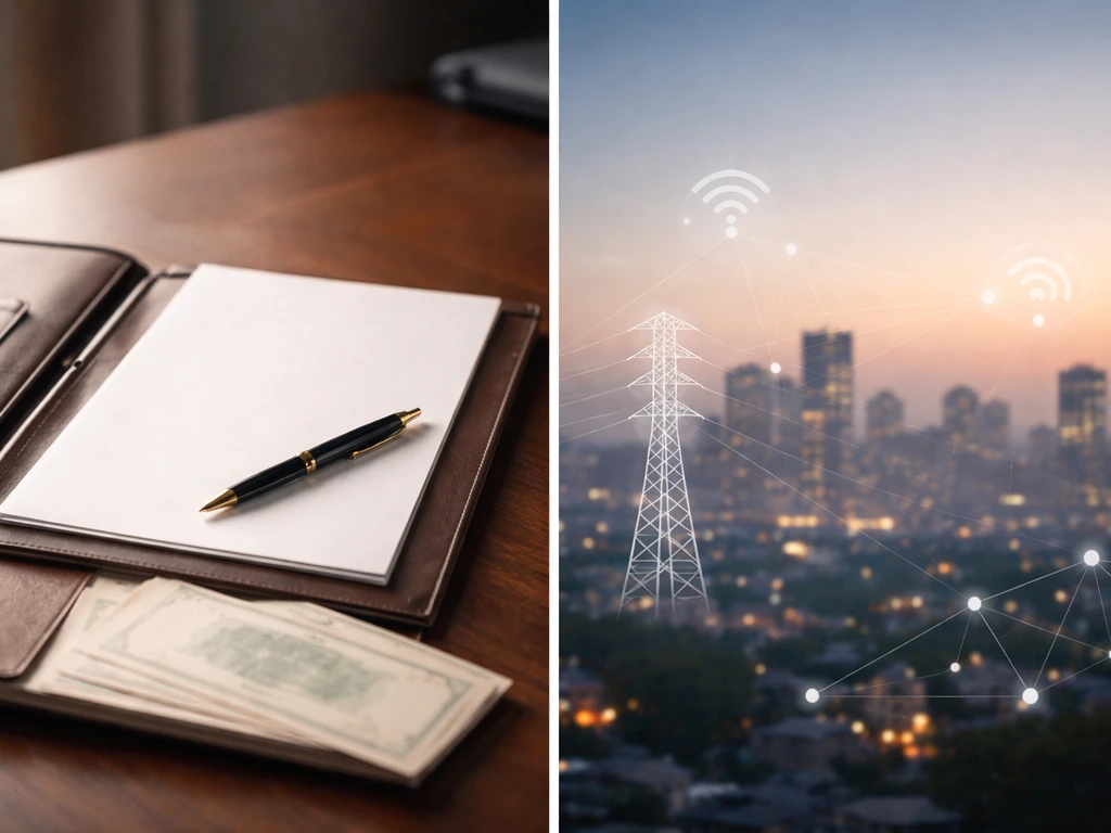 Split-screen photo of blank finance documents and subtle energy/media symbols representing net-worth sources.
