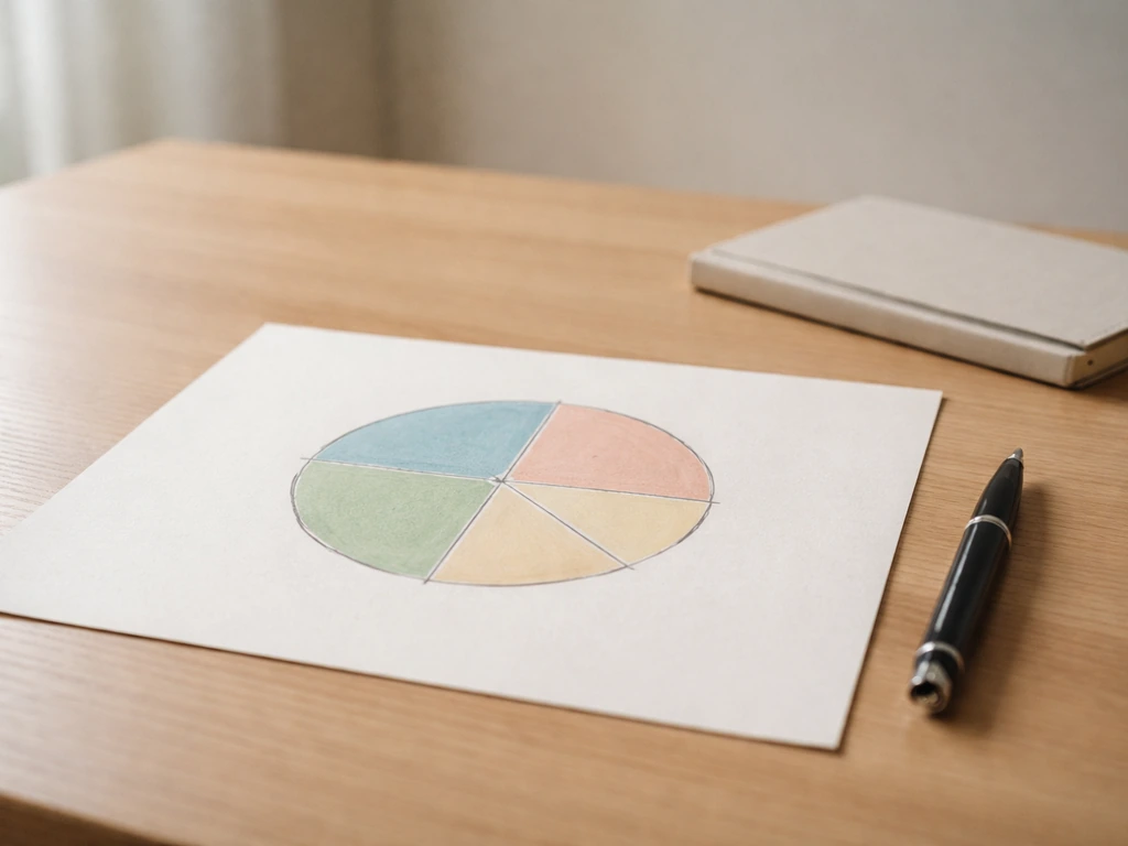 Minimal desk scene showing a blank paper circle divided into colored equity wedges.
