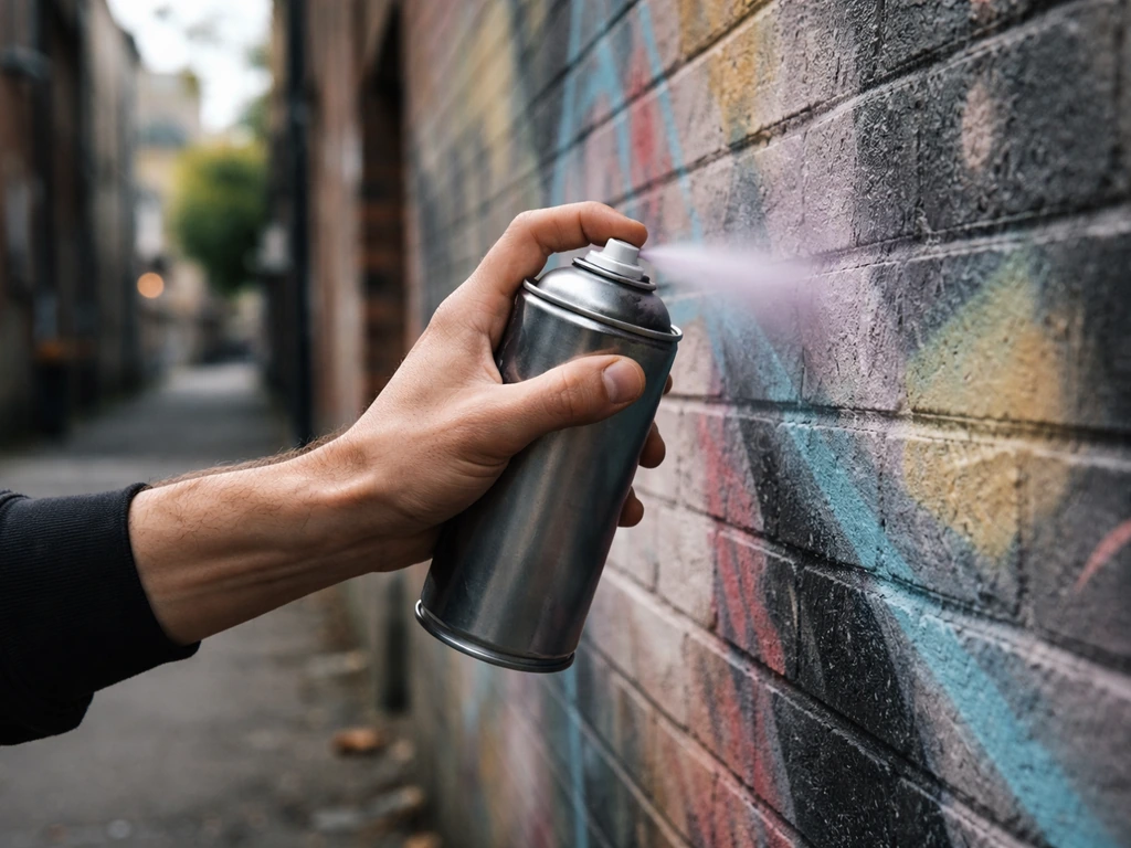 Close-up of hands spray-painting a wall with urban street art, symbolizing an artist’s earnings research