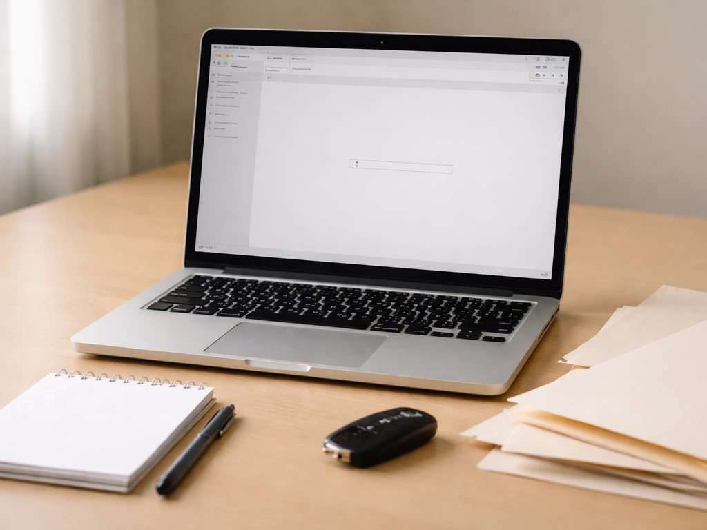 Minimal desk scene with laptop showing blank search results, symbolizing no public asset disclosures found.