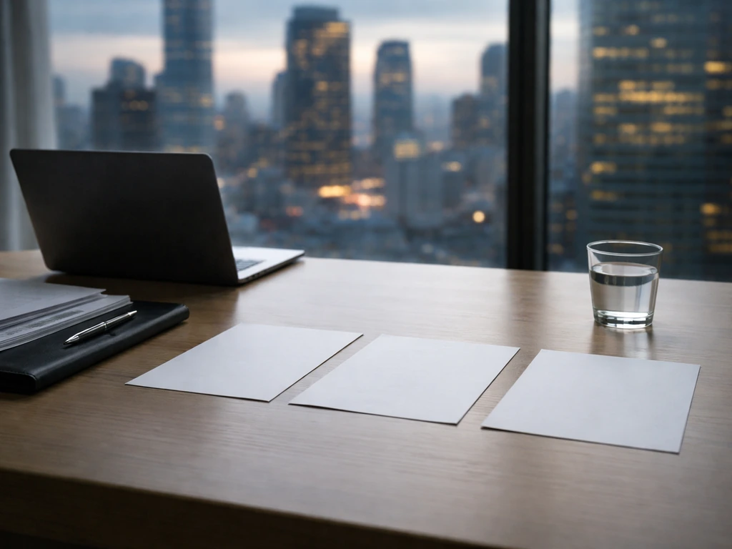 Minimal photo of an analyst desk with a laptop and scattered documents suggesting changing wealth over time.