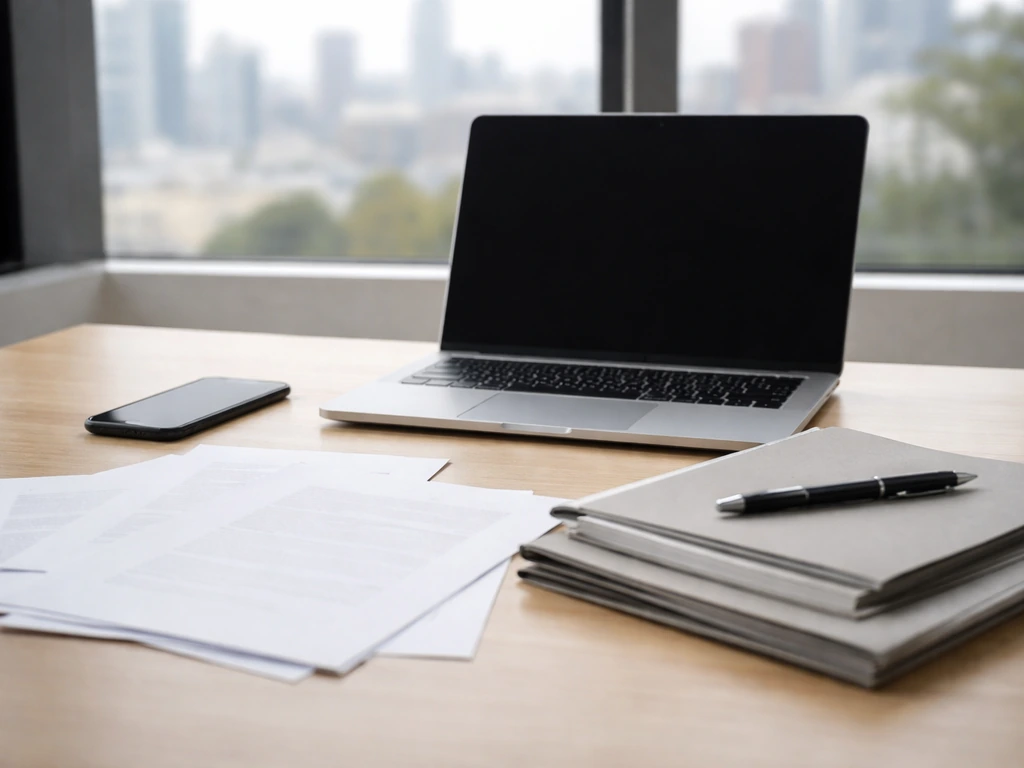 Minimal office desk scene with overlapping blank documents suggesting multiple sources for financial estimates.
